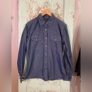 Women’s Cowgirl blue pearl snap rhinestone embellished collared long sleeve